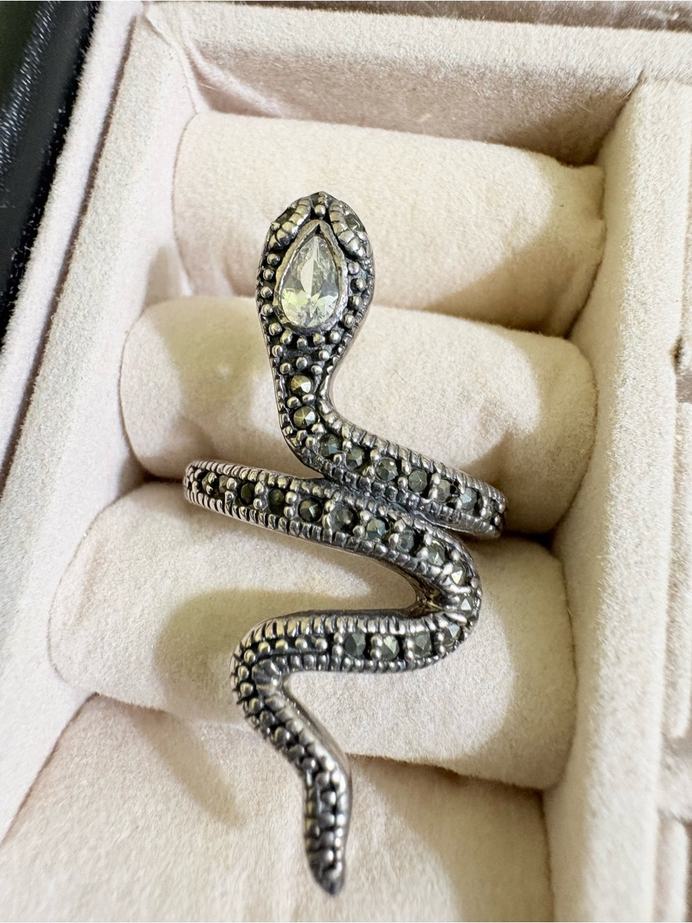 .925 Silver Snake Wrap Ring with Clear Stone - Women Jewelry - size 7